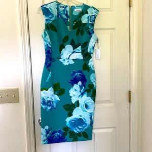 New Calvin Klein Summer Sleeveless Dress Floral Greens and blue